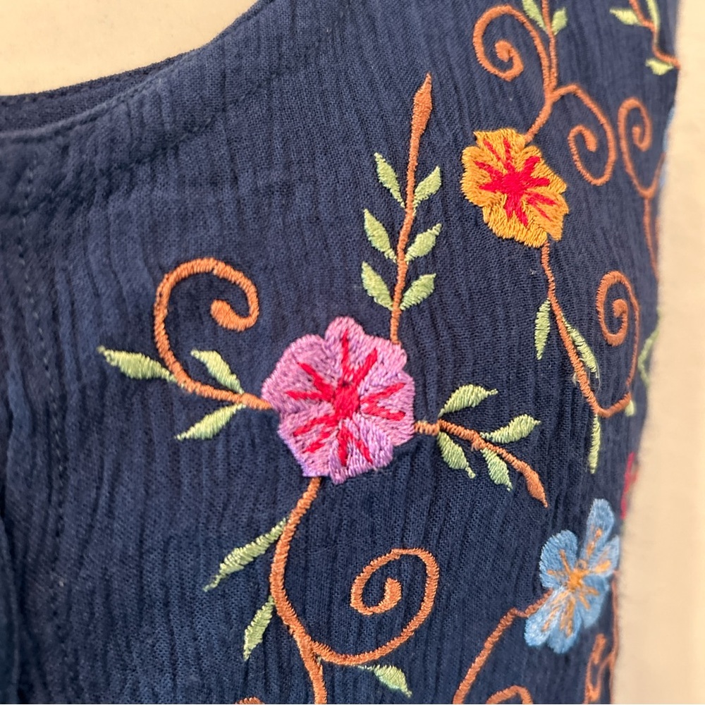 Navy Blue Embroidered Floral Dress Two Piece Long Sleeve M Cottage Boho Navy - Picture 9 of 16